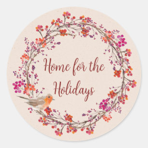 Robin & Berries Wreath Personalised Classic Round Sticker