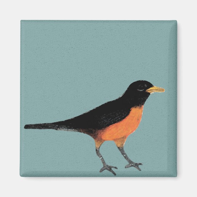 Robin Bird Art Blue Magnet (Front)