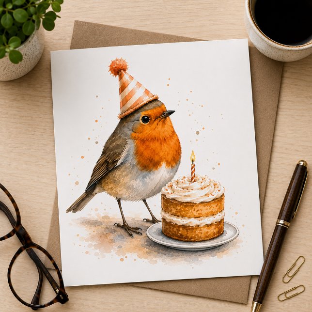 Robin Bird Birthday Card Watercolour (Creator Uploaded)