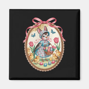 Robin Bird Easter Bunny Egg Hunt Vintage Spring Pi Magnet