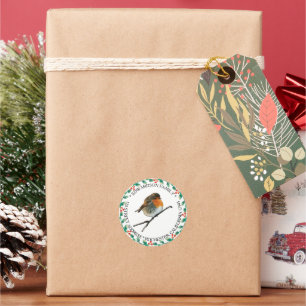 Robin bird family name christmas return address classic round sticker