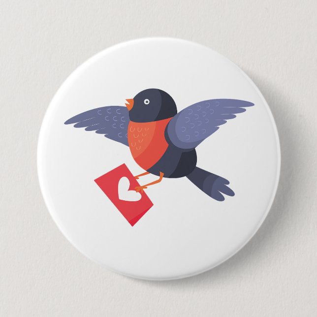 Robin Bird Flying with Red Heart Love Letter 7.5 Cm Round Badge (Front)