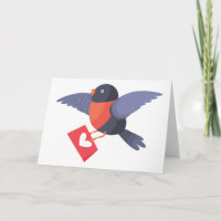 Robin Bird Flying with Red Heart Love Letter