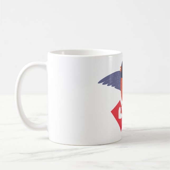 Robin Bird Flying with Red Heart Love Letter Coffee Mug (Left)