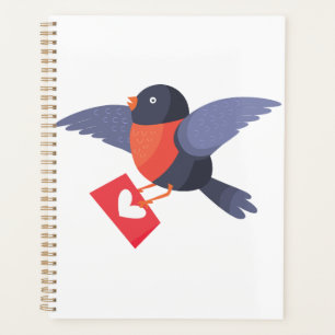 Robin Bird Flying with Red Heart Love Letter Planner