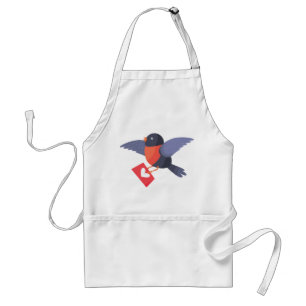 Robin Bird Flying with Red Heart Love Letter Standard Apron