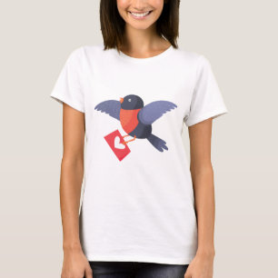 Robin Bird Flying with Red Heart Love Letter T-Shirt