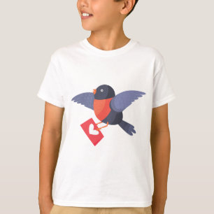 Robin Bird Flying with Red Heart Love Letter T-Shirt