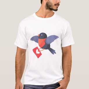 Robin Bird Flying with Red Heart Love Letter T-Shirt