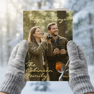 Robin Bird Happy Holidays Photo Foil Folded Card