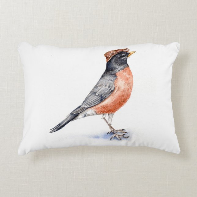 Robin Bird in Hat Decorative Cushion (Front)