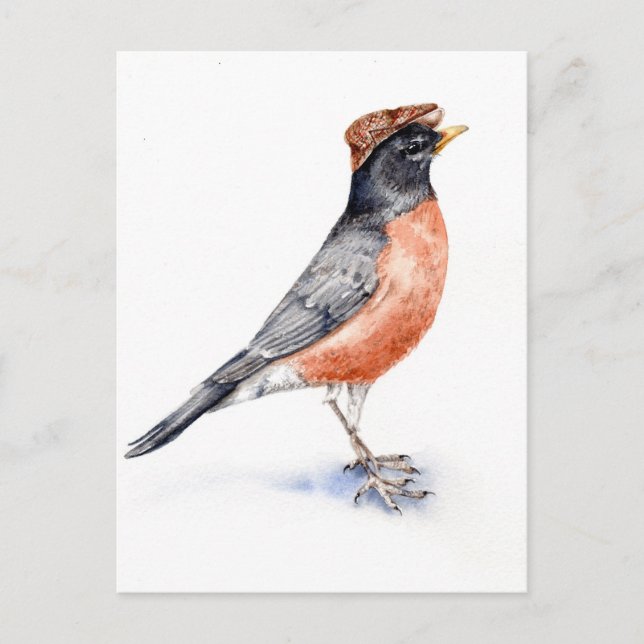 Robin Bird in Hat Postcard (Front)