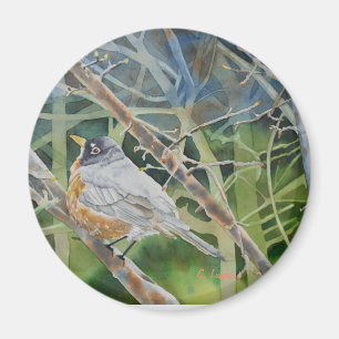 Robin bird in twigs on a tree magnet