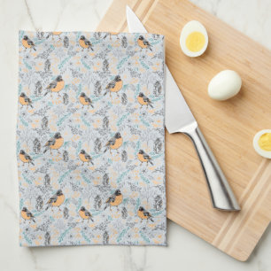 Robin Bird Mama Baby Summer Flowers Tea Towel