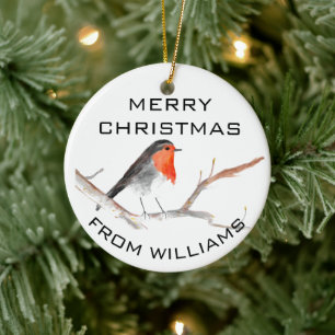 Robin Bird Merry Christmas Festive Winter Cute  Ceramic Tree Decoration