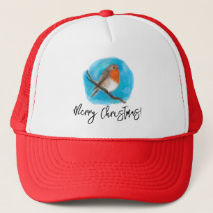 Robin bird, Merry christmas  Trucker Hat