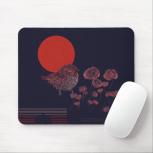 Robin Bird Red Sun Illustration Mouse Mat