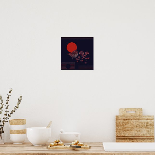 Robin Bird Red Sun Illustration Poster (Kitchen)