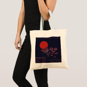 Robin Bird Red Sun Illustration Tote Bag