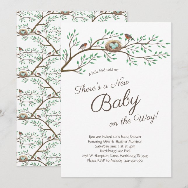 Robin Bird Spring Baby Shower Co-Ed Gender Neutral Invitation (Front/Back)