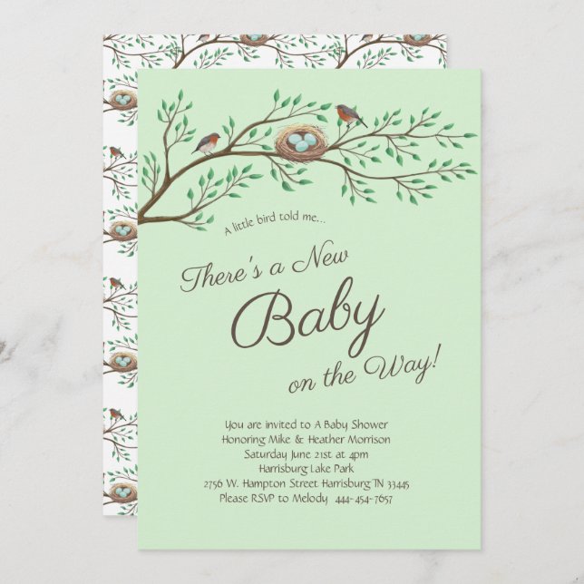 Robin Bird Spring Baby Shower Co-Ed Gender Neutral Invitation (Front/Back)