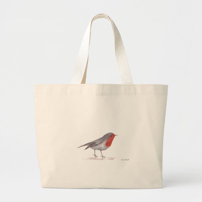 Robin bird watercolor Wildlife Forest Fall Winter Large Tote Bag (Front)