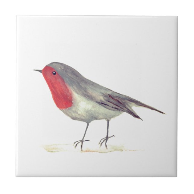Robin Bird Wildlife Watercolor Vintage Colourful  Tile (Front)