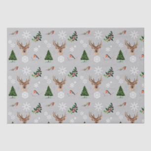 Robin Bird Woodland Stag Deer Winter watercolor Tissue Paper
