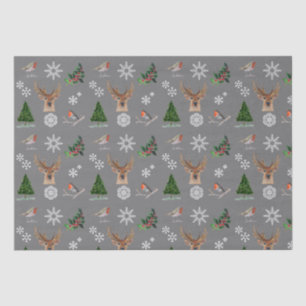 Robin Bird Woodland Stag Deer Winter watercolor Tissue Paper