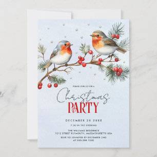 Robin birds, branch and berries Christmas holiday Invitation