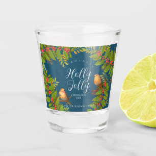 Robin Birds Holly Berry Business Dark Teal Shot Glass