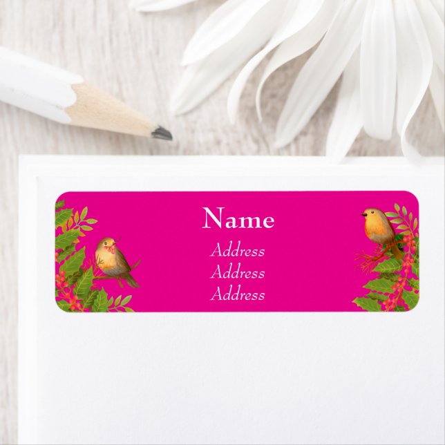 Robin Birds Holly Berry Hot Pink (Insitu)