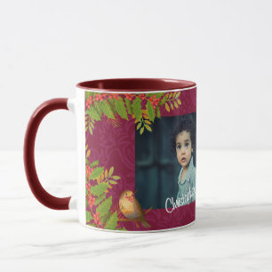 Robin Birds Holly Berry Photo Wine Mug