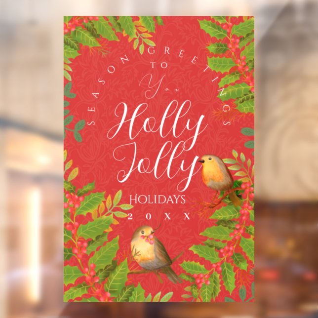 Robin Birds Holly Berry Red Window Cling (Sheet 2)