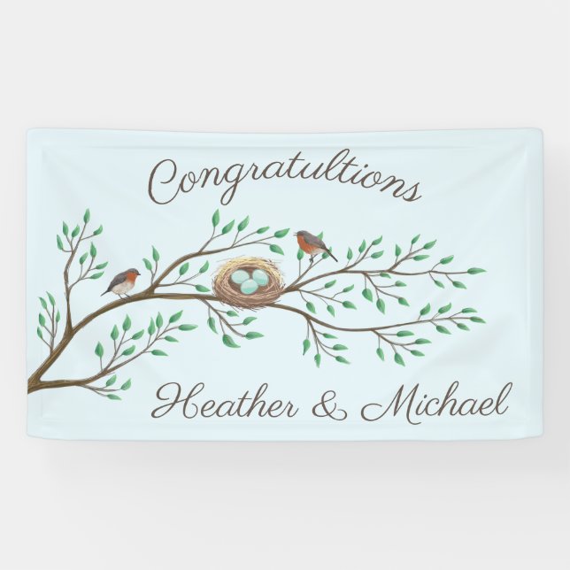 Robin Birds Nest Eggs Spring Baby Shower Banner (Horizontal)