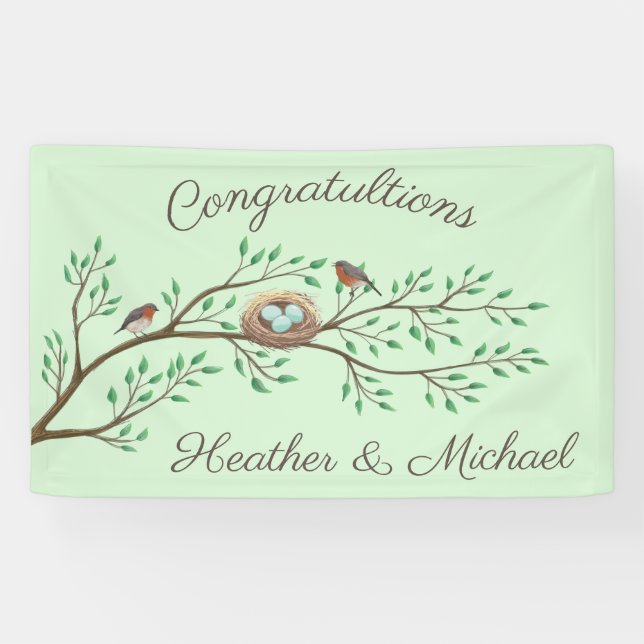 Robin Birds Nest Eggs Spring Baby Shower Banner (Horizontal)