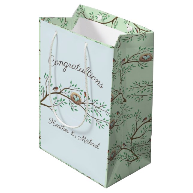 Robin Birds Nest Eggs Spring Baby Shower Medium Gift Bag (Back Angled)
