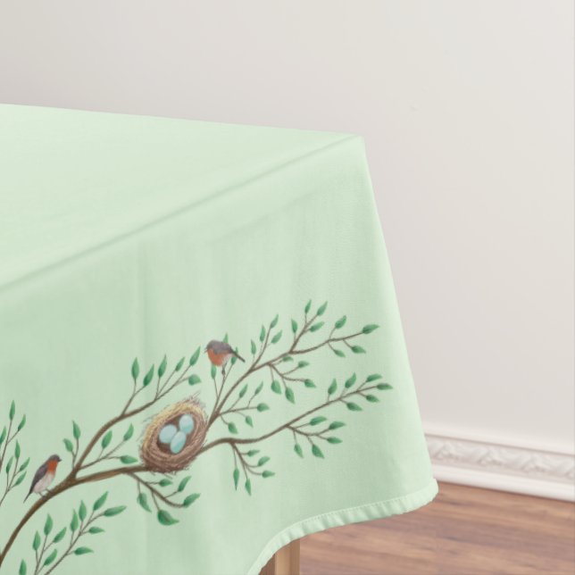 Robin Birds Nest Eggs Spring Baby Shower Tablecloth (In Situ)