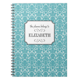 Robin blue damask custom wedding planner journal
