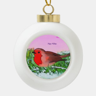 Robin Christmas Holiday season   Ceramic Ball Christmas Ornament
