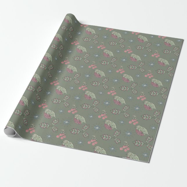 Robin Christmas Wrapping Paper (Unrolled)