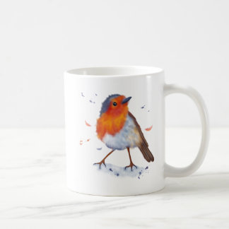 Robin coffee mug. Watercolor design. Editable text Coffee Mug
