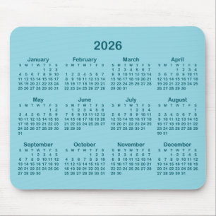 Robin Egg Blue and Dark Teal 2026 Calendar Mouse Mat