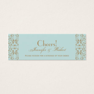 Robin Egg Blue and Gold Damask Drink Tickets