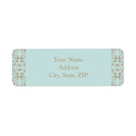 Robin Egg Blue and Gold Damask Wedding Return Address Label