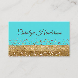 Robin Egg Blue and Gold Glittery Business Card