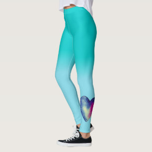 Robin Egg Blue and Sky Blue with Watercolor Heart Leggings