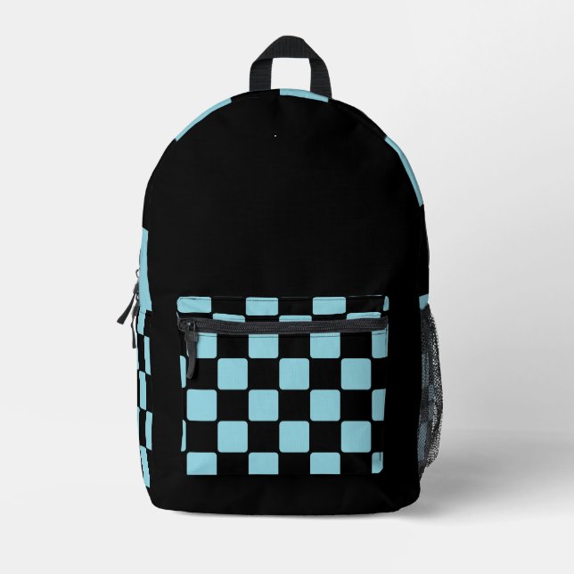  Robin Egg Blue & Black  Printed Backpack (Front)