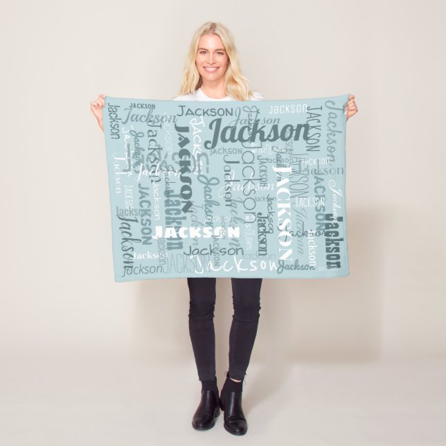 Robin Egg Blue Boy Baby's Names Modern Typography Fleece Blanket (In Situ)