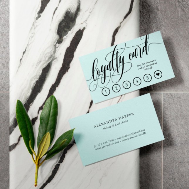 Robin Egg Blue Calligraphy Loyalty Punch Card (Creator Uploaded)